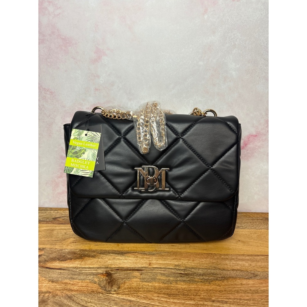 Badgley Mischka Vegan Leather Black Quilted Crossbody Bag NWT Black